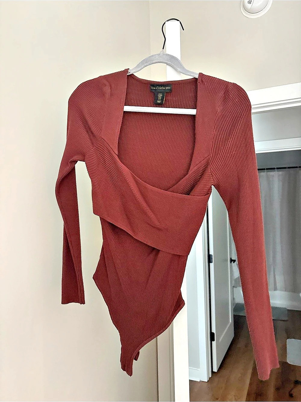 House of Harlow 1960 Ribbed Long Sleeve Square Neck Bodysuit